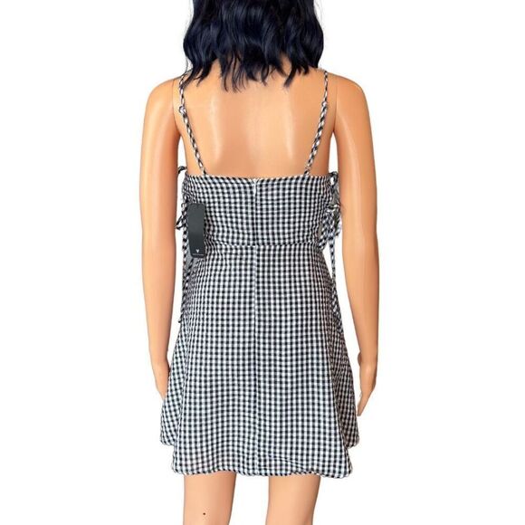 NWT Lulus Side Effects Black White Gingham Side Tie Fit Flare Mini Dress - Picture 5 of 5